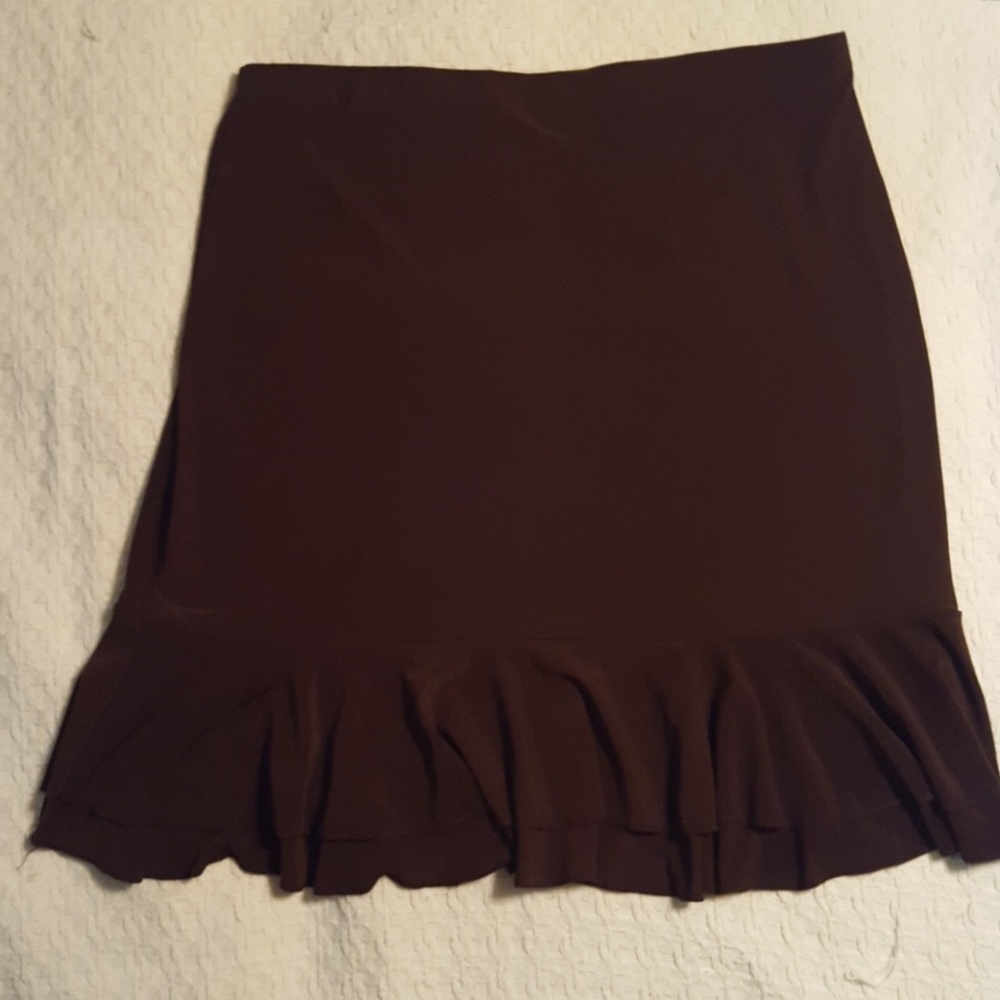 Chaps 2pc Leopard Print Top & Brown Ruffled Skirt - image 3